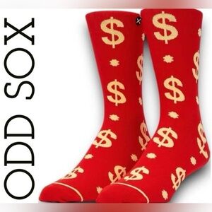 ❤️Odd Sox - Lucky Money Crew Socks - Size 8-12 - One Size Fits Most - Red